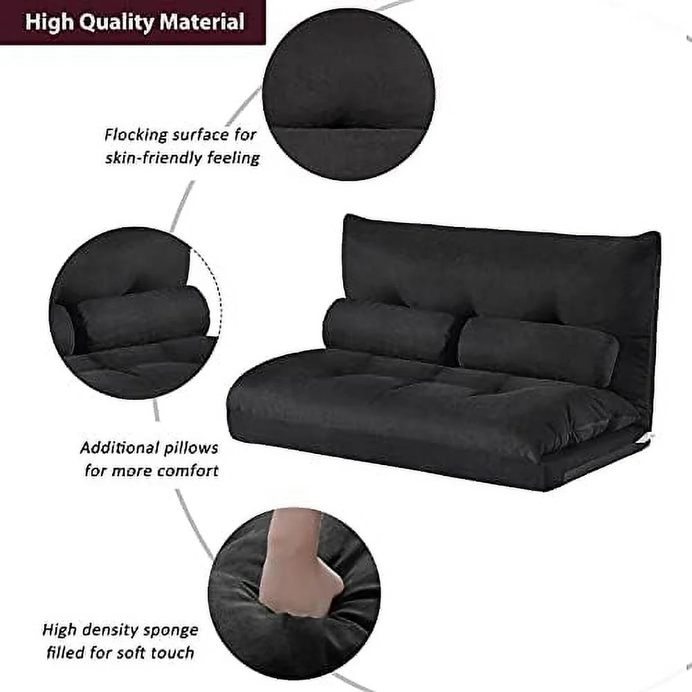 Adjustable Fabric Floor Couch Sofa Bed with Two Pillows Y30561