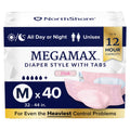 MegaMax Adult Overnight Diapers, Tab-Style, Medium, 40 Count Case, Pink, Unisex Incontinence Underwear G46645