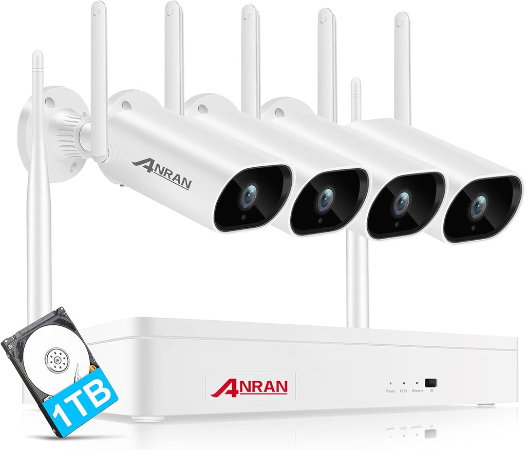 8 Channel 2K NVR 4Pcs 3MP Wireless Security Camera System with 13 LCD Monitor 1TB Hard Drive O5681