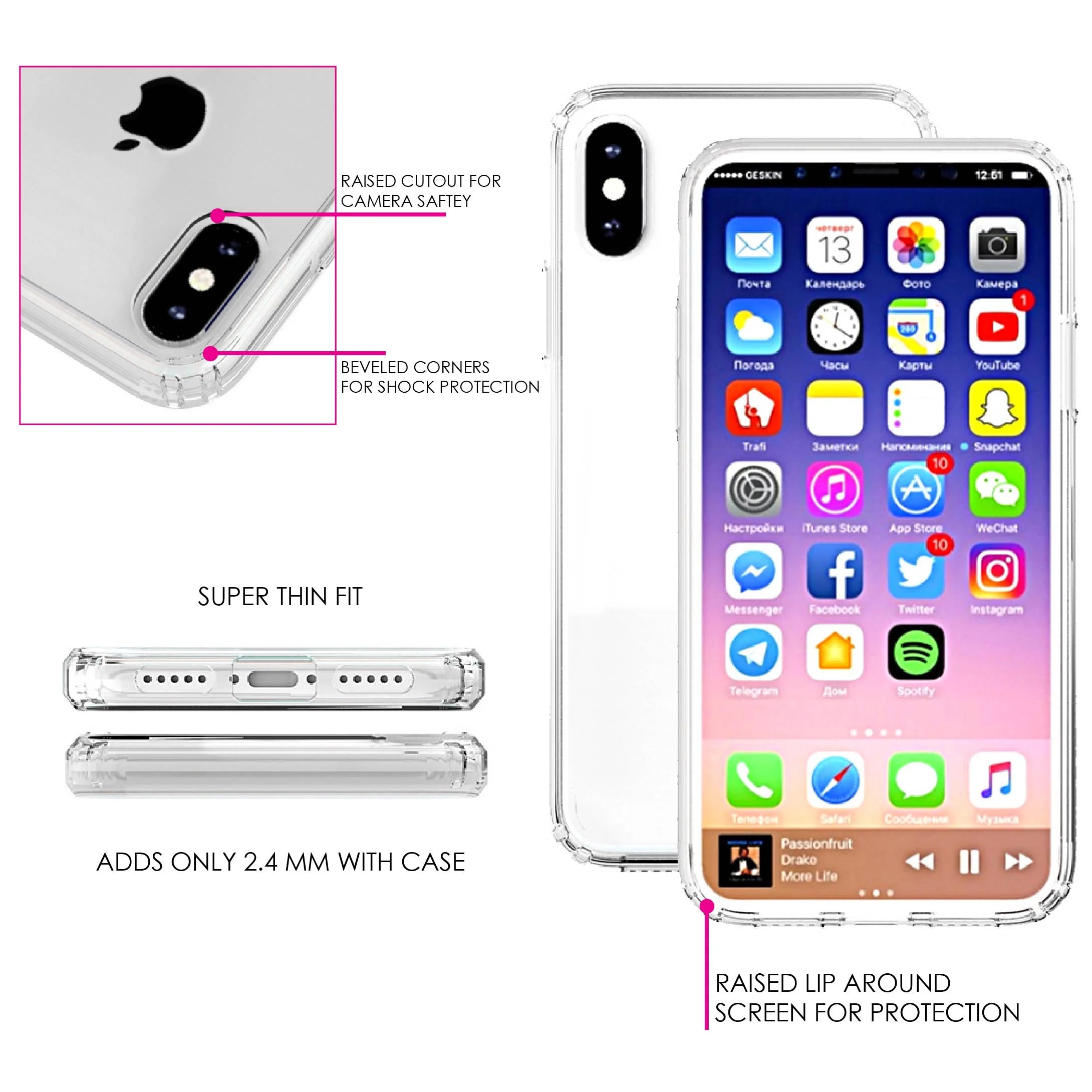 Clear Shockproof Hybrid Case for iPhone X / XS with TPU Bumper Acrylic Back Tempered Glass Screen Protector O99539