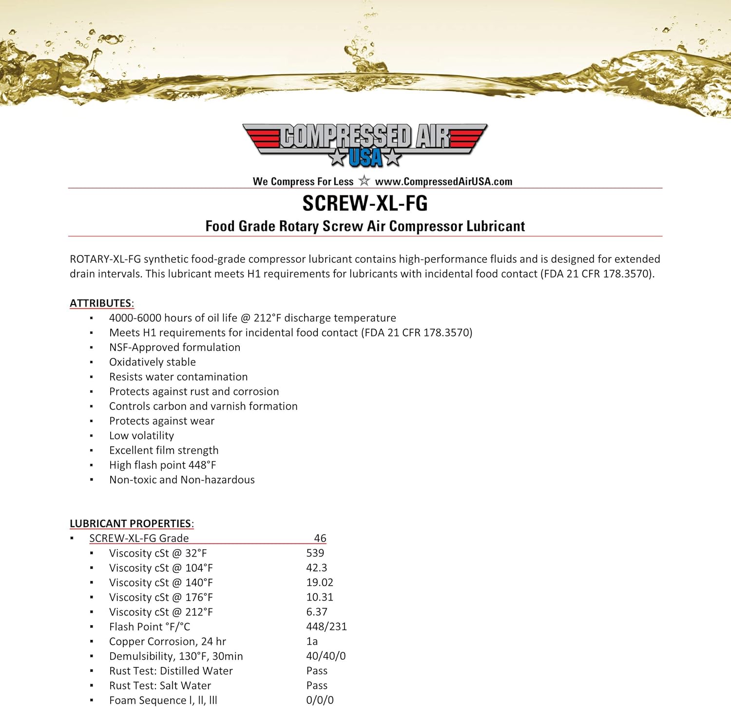 6000 Hour Rotary Screw Air Compressor Lubricating Oil (1 Gallon) O860