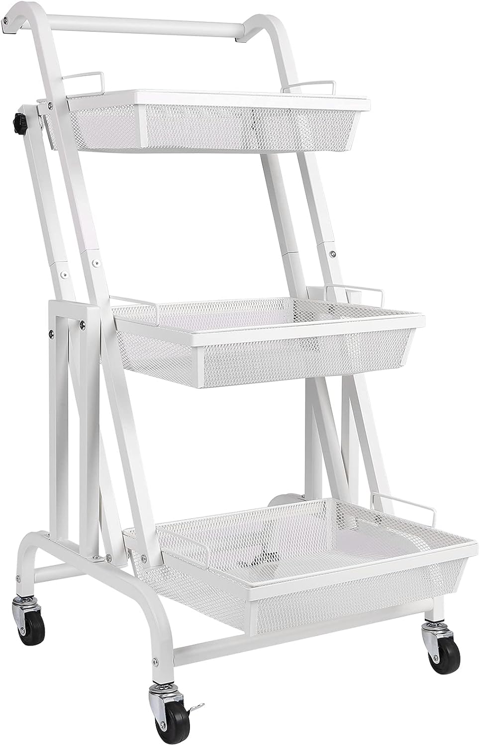 Black/White 3 Tiers Rolling Metal Utility Cart with Lock Wheels K29953