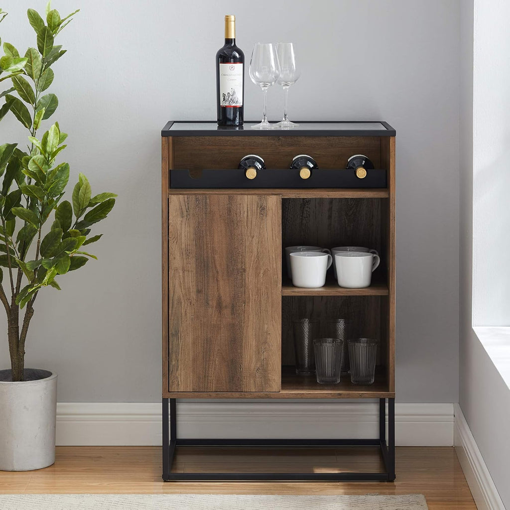 Rustic Oak Wood and Glass Bar Cabinet Y326671