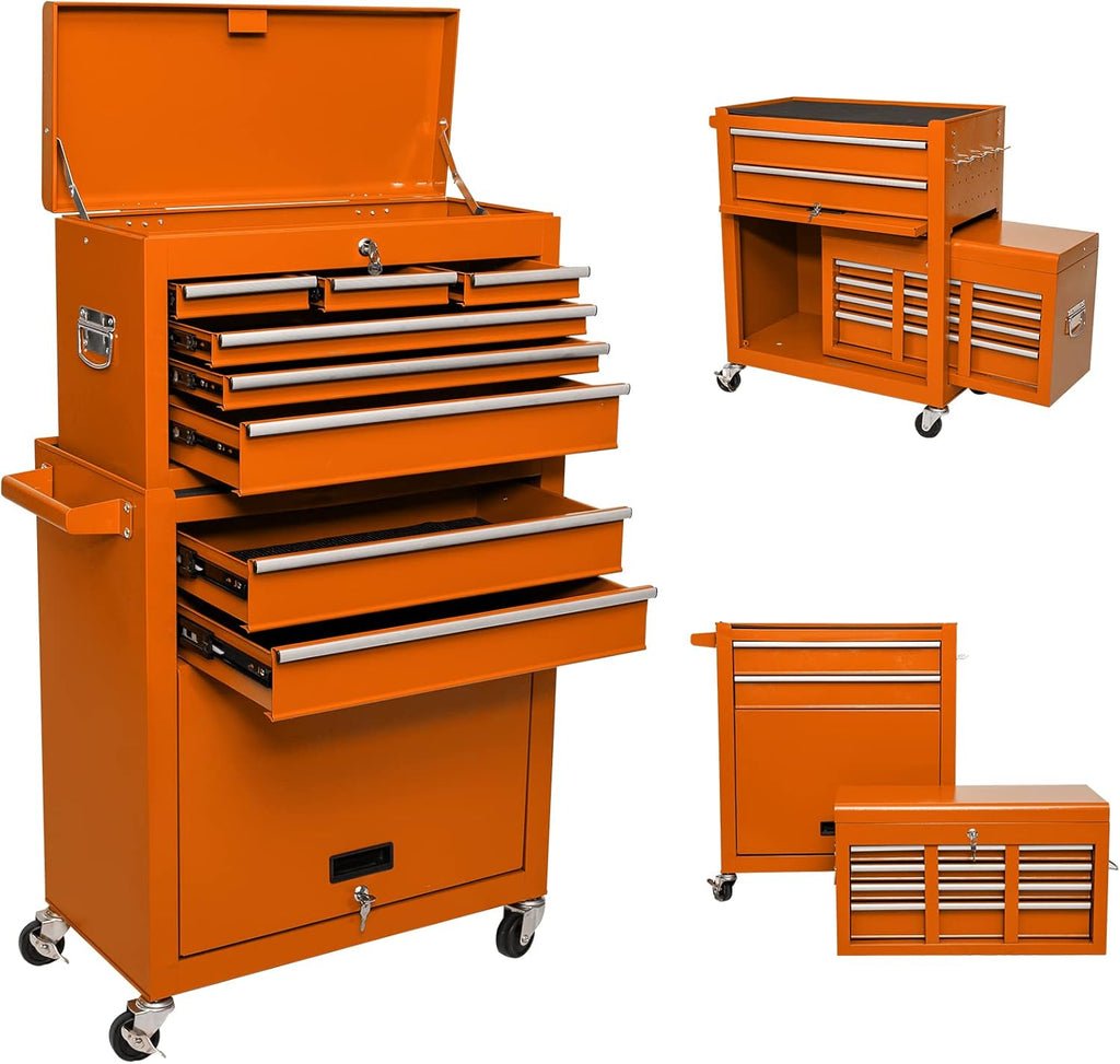 Red 8 Drawer Rolling Metal Tool Chest with Wheels L236