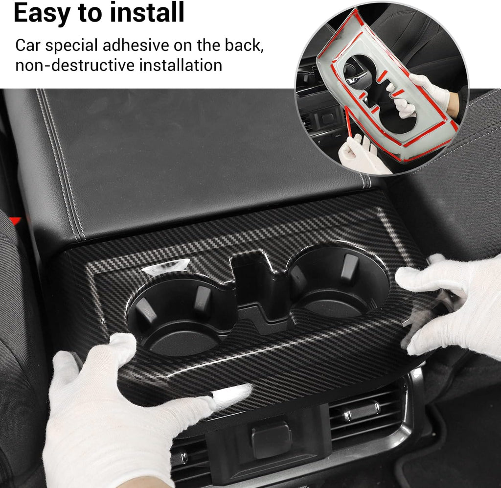 Carbon Fiber Center Console Cup Holder Trim Cover Panel Kit 2PCs J381