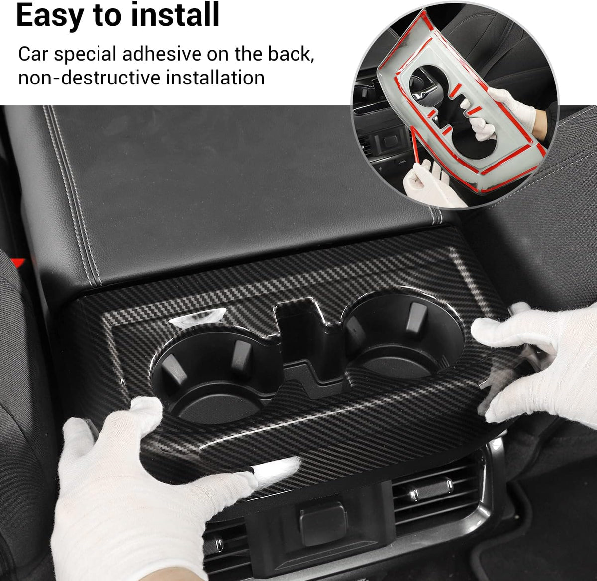 Carbon Fiber Center Console Cup Holder Trim Cover Panel Kit 2PCs J381