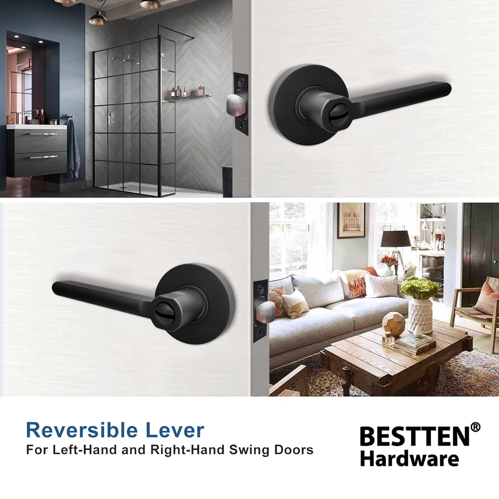 [5 Pack] Matte Black Privacy Door Handle with Removable Latch Plate L838337