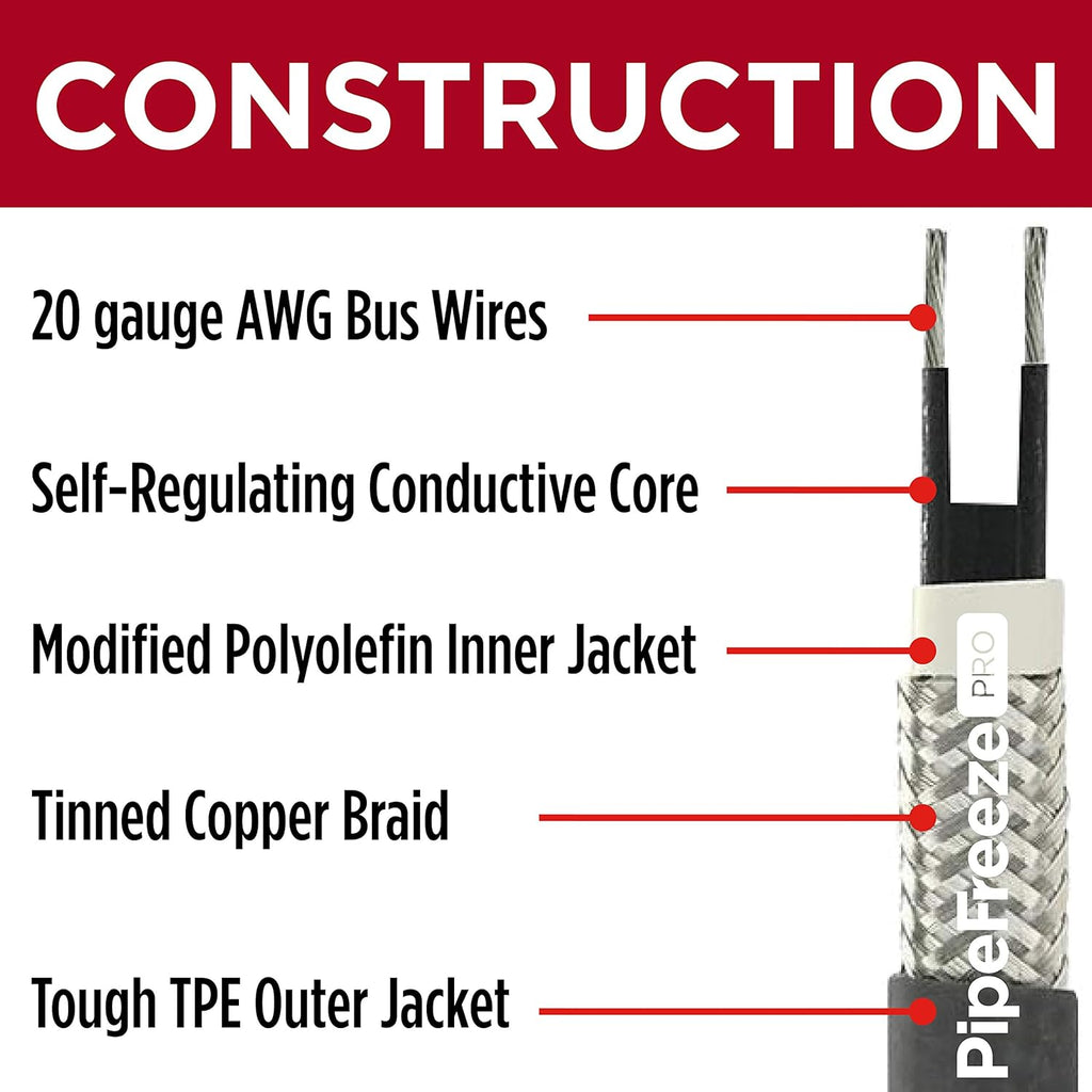 60 Feet Self-Regulating 120 Volt Heat Cable with Built-in Thermostat J18592