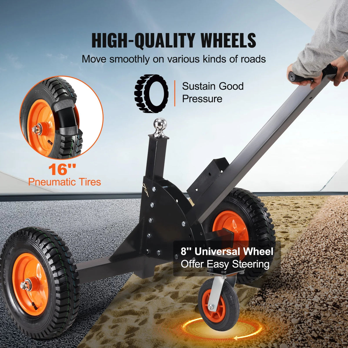 Adjustable Trailer Dolly with 2'' Ball & 16'' Pneumatic Tires R4011