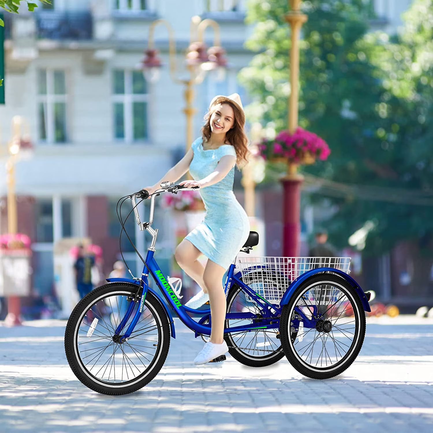 Blue Adult Tricycle 24" 7-Speed with Shopping Basket I5011
