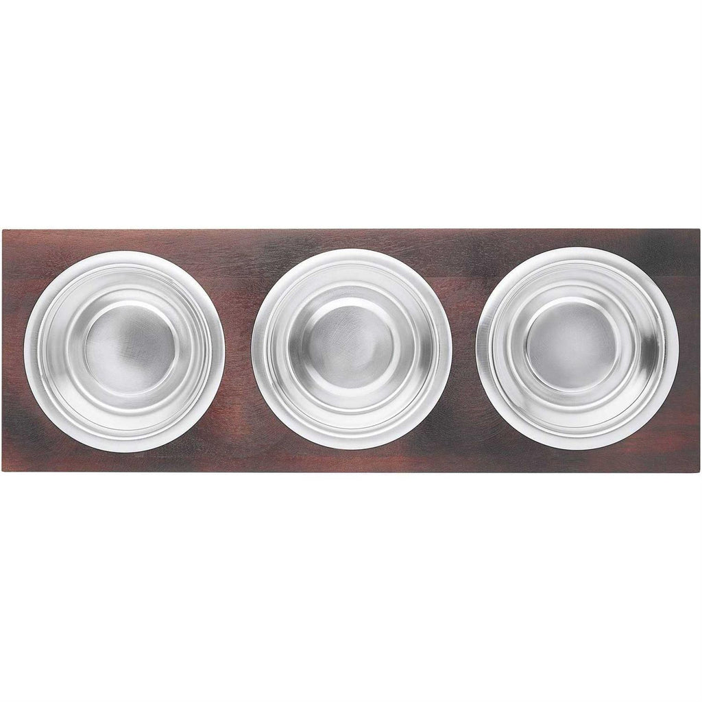 Dark Wooden Triple Elevated Stainless Steel Dog & Cat Bowl P75458
