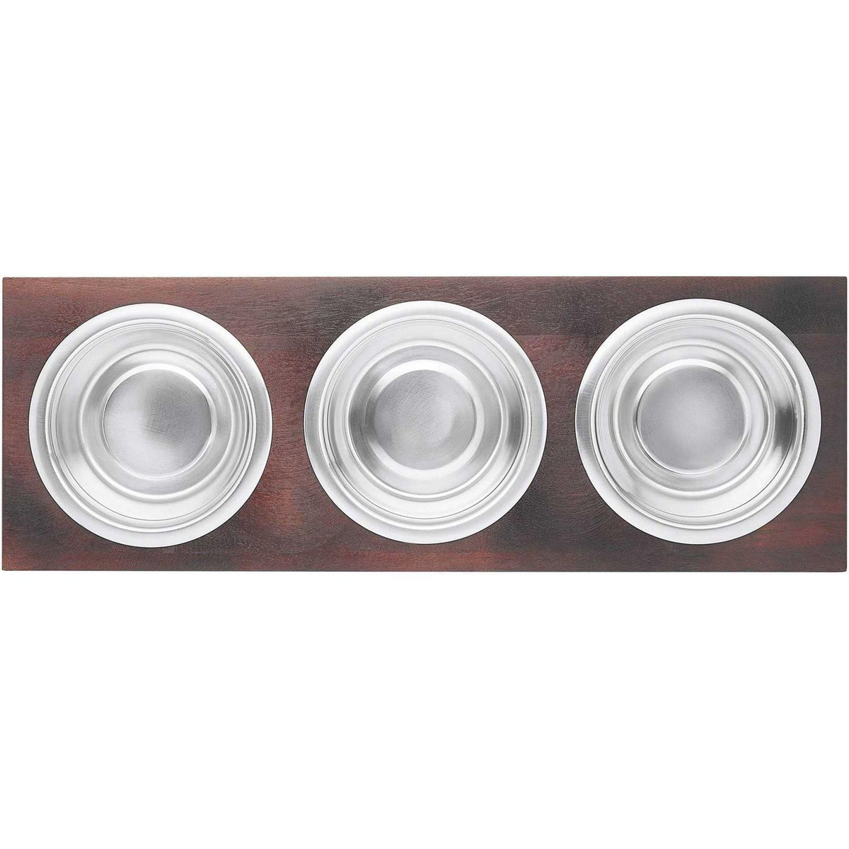 Dark Wooden Triple Elevated Stainless Steel Dog & Cat Bowl P75458