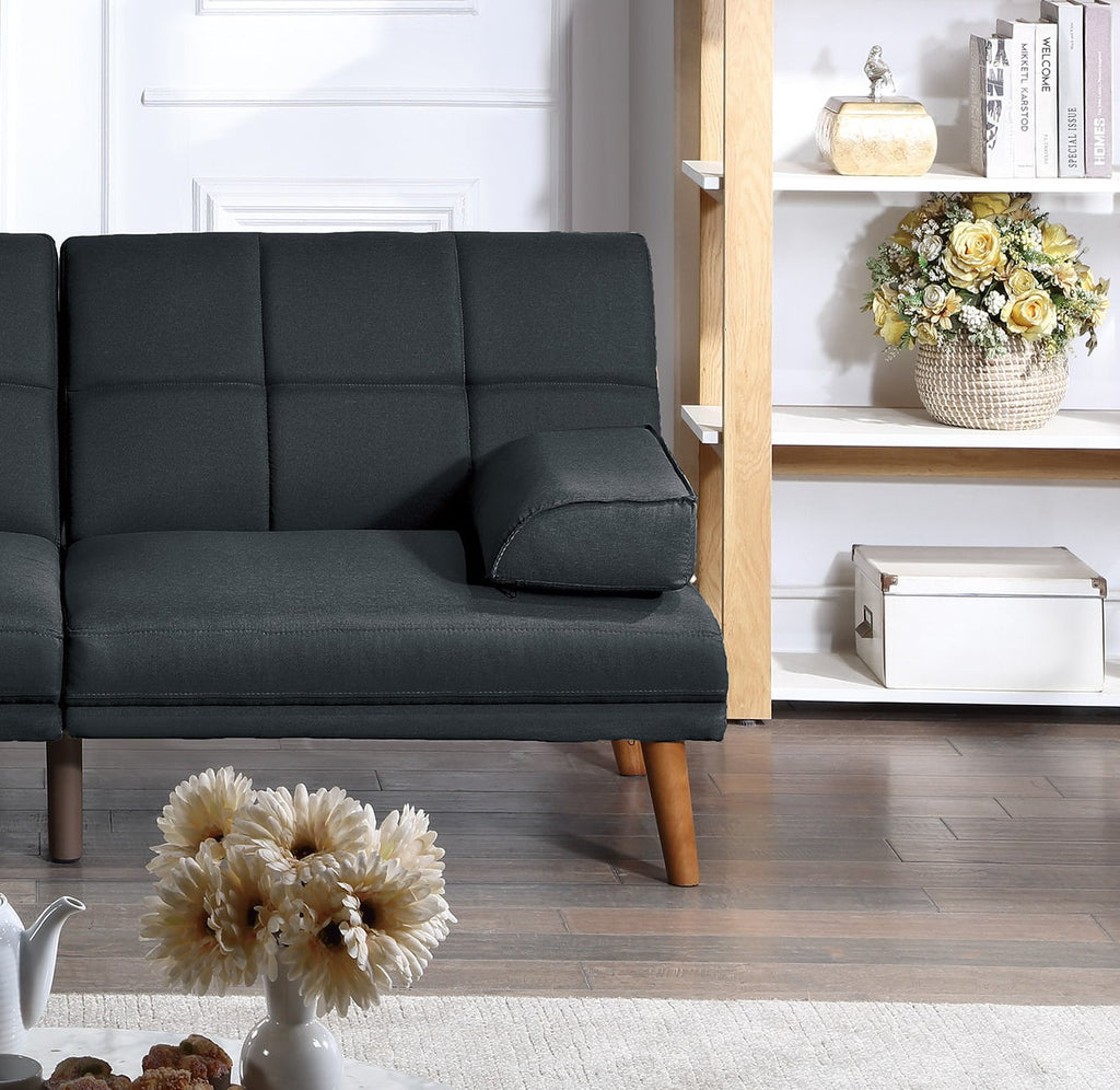 Black Polyfiber Convertible Sofa Bed O9640