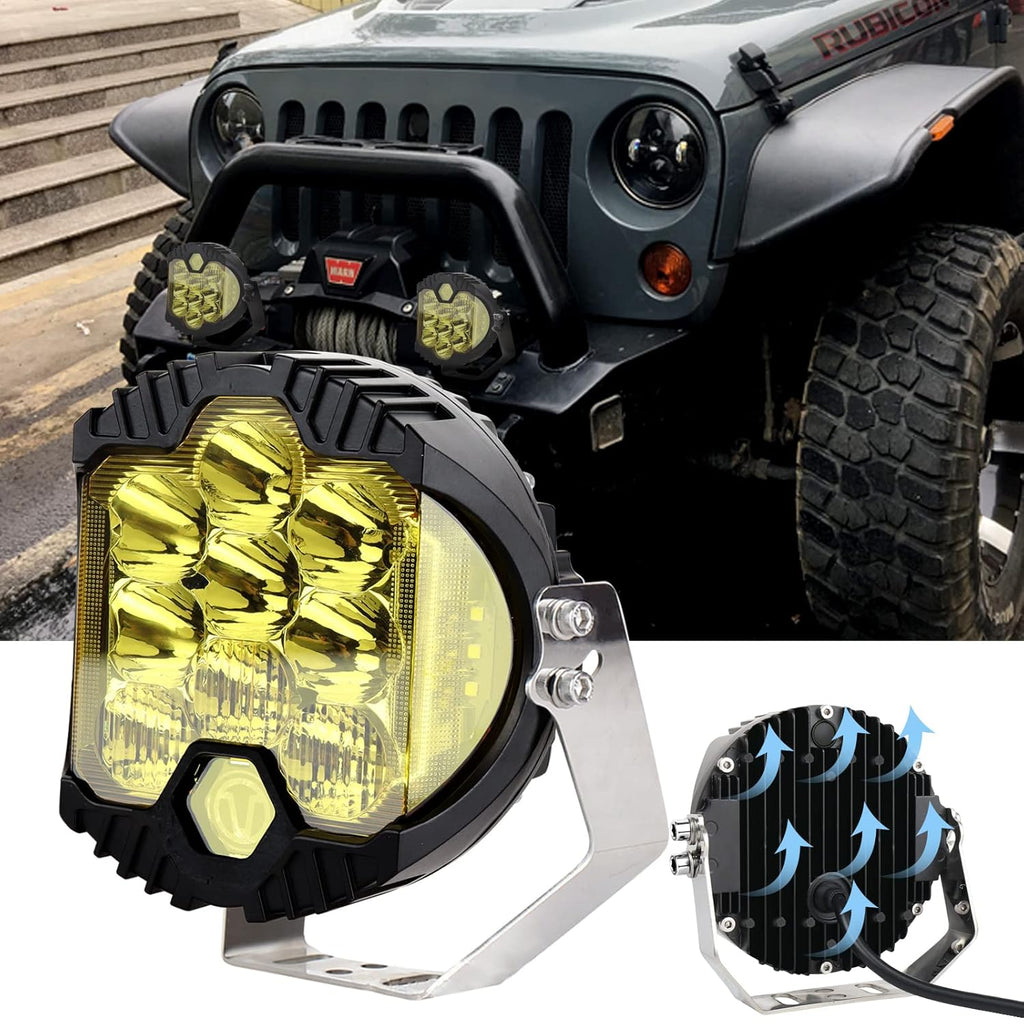 7 Inch 90W LED Light Pod Yellow Lens Combo Spot Flood Off Road Fog Lights IP67 Waterproof T93071