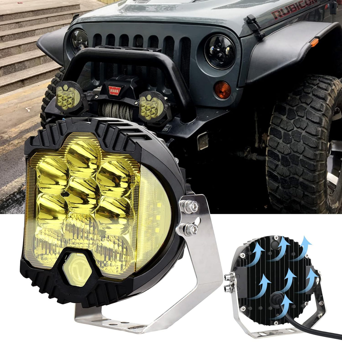 7 Inch 90W LED Light Pod Yellow Lens Combo Spot Flood Off Road Fog Lights IP67 Waterproof T93071