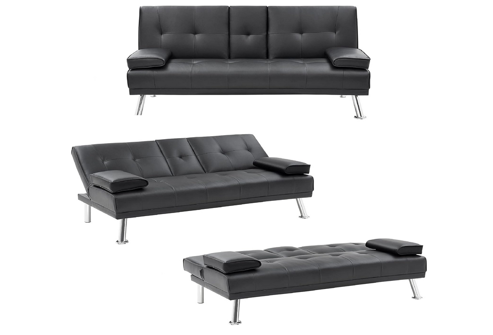 Black Faux Leather Futon Sofa Bed W983050