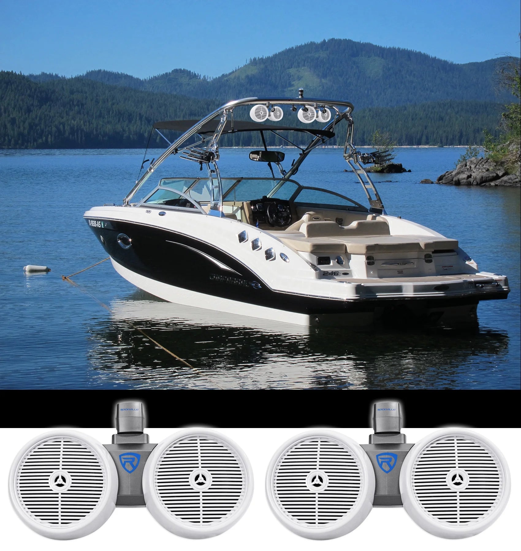 Dual 8" White 1600w Marine Wakeboard Tower Speaker Systems F403104