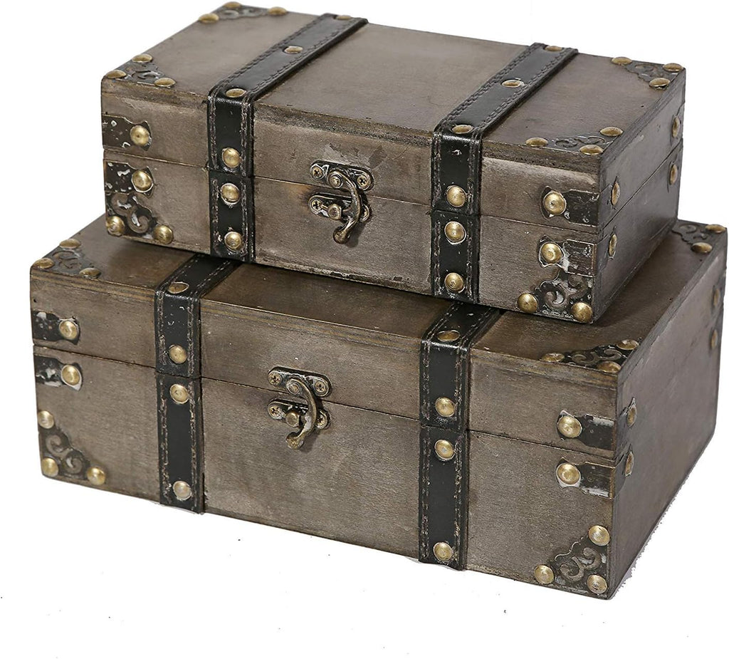 Wooden Storage Trunk Set of 2 with Straps L26459