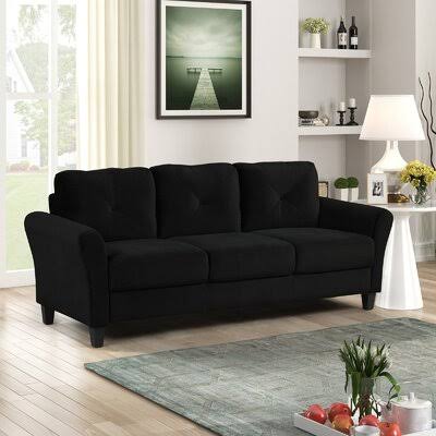 Black Polyester Tufted Back Loveseat Sofa P914