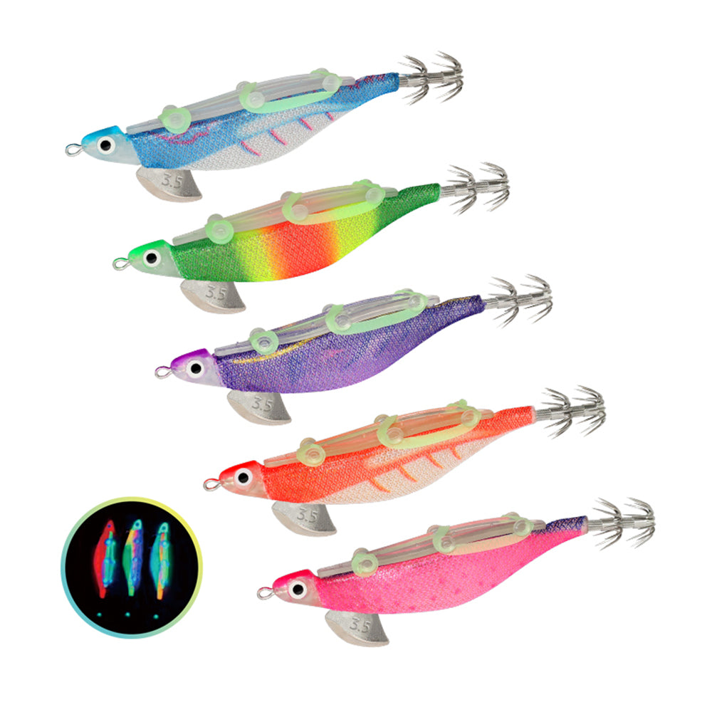 10pcs Fishing Luminous Shrimp Lure Hard Artificial Bait Wood with Squid Hooks N843895