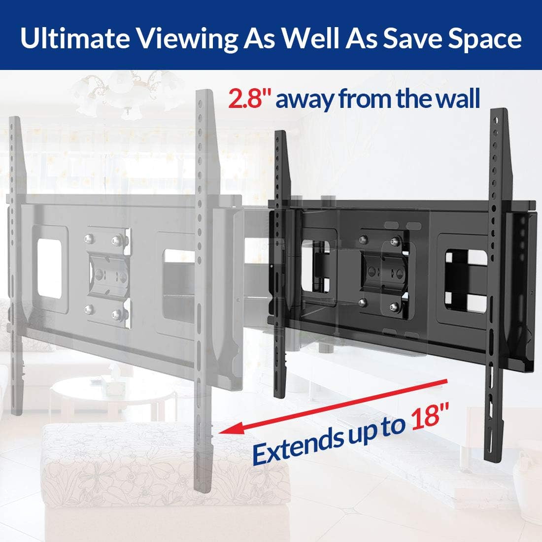 32-70 Inch Articulating Full Motion Swivel Tilt TV Wall Mount Bracket 18 Inches Arm Max VESA 600x400mm 132 lbs with 10ft HDMI Cable Pack of 2 F299727