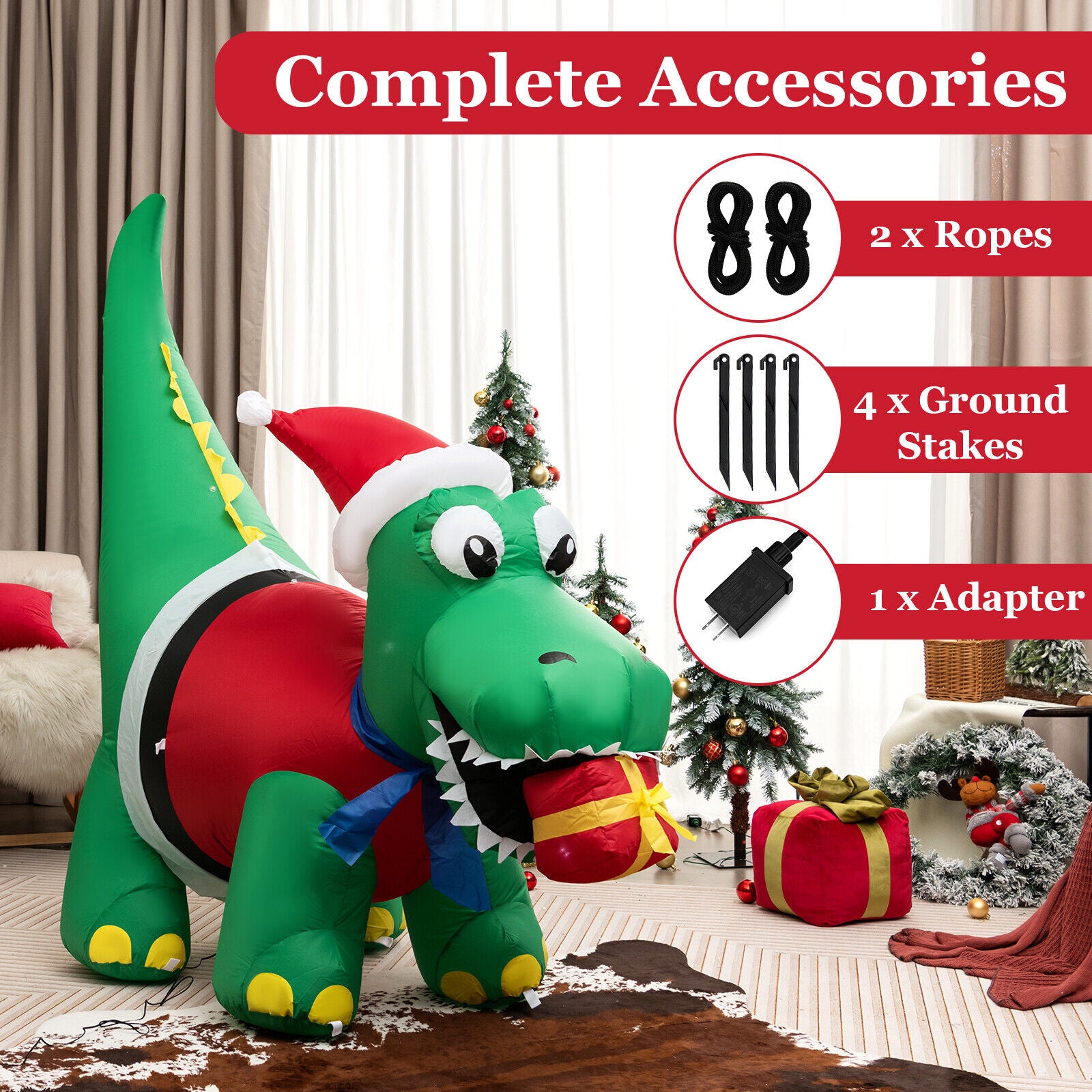 6 FT Christmas Inflatable Dinosaur with Gift Box LED Lights & Blower O120