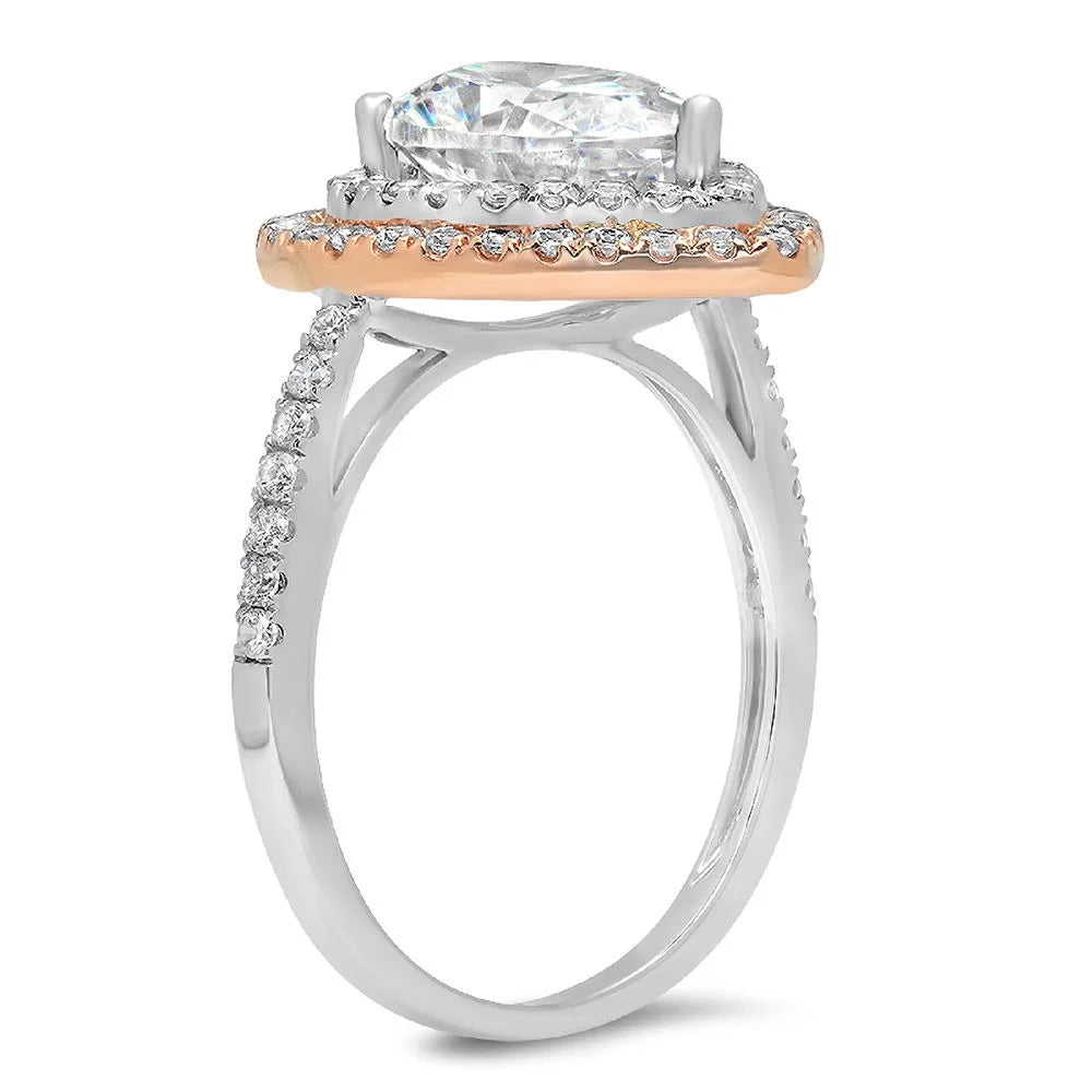 Pear Cut Natural Diamond 18K White Rose Gold Engagement Ring G59110