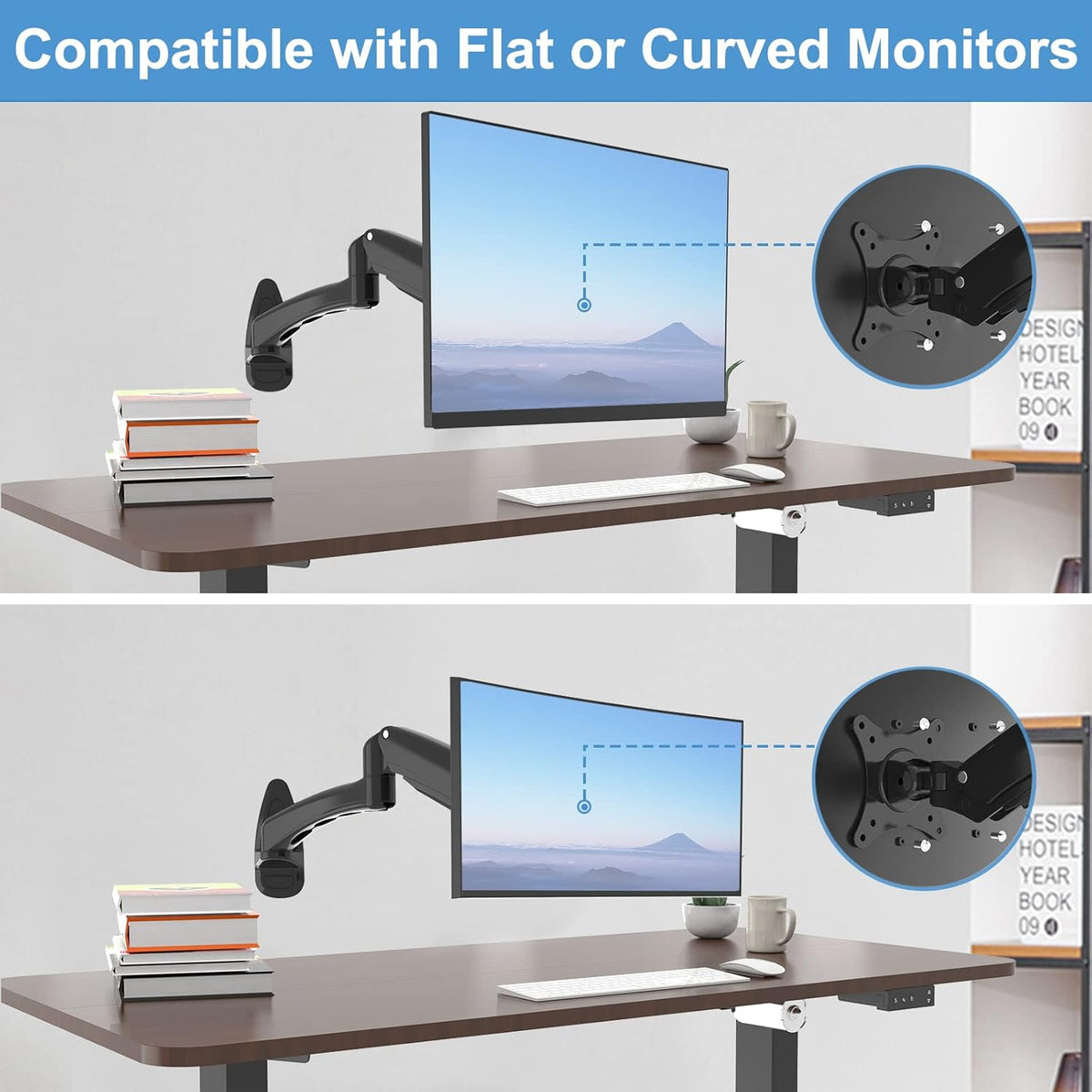 Single Wall Monitor Mount, Full Range Motion Wall Mounted Monitor Arm, Fully Adjustable PC Computer Wall Mount with Extendable Arm Fits up to 27" 13.2lbs Screens Max VESA Size 100x100mm Pack of 2 C53926