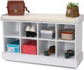 White Wood Entryway Bench Storage Cabinet with Fireproof Cushion U712993