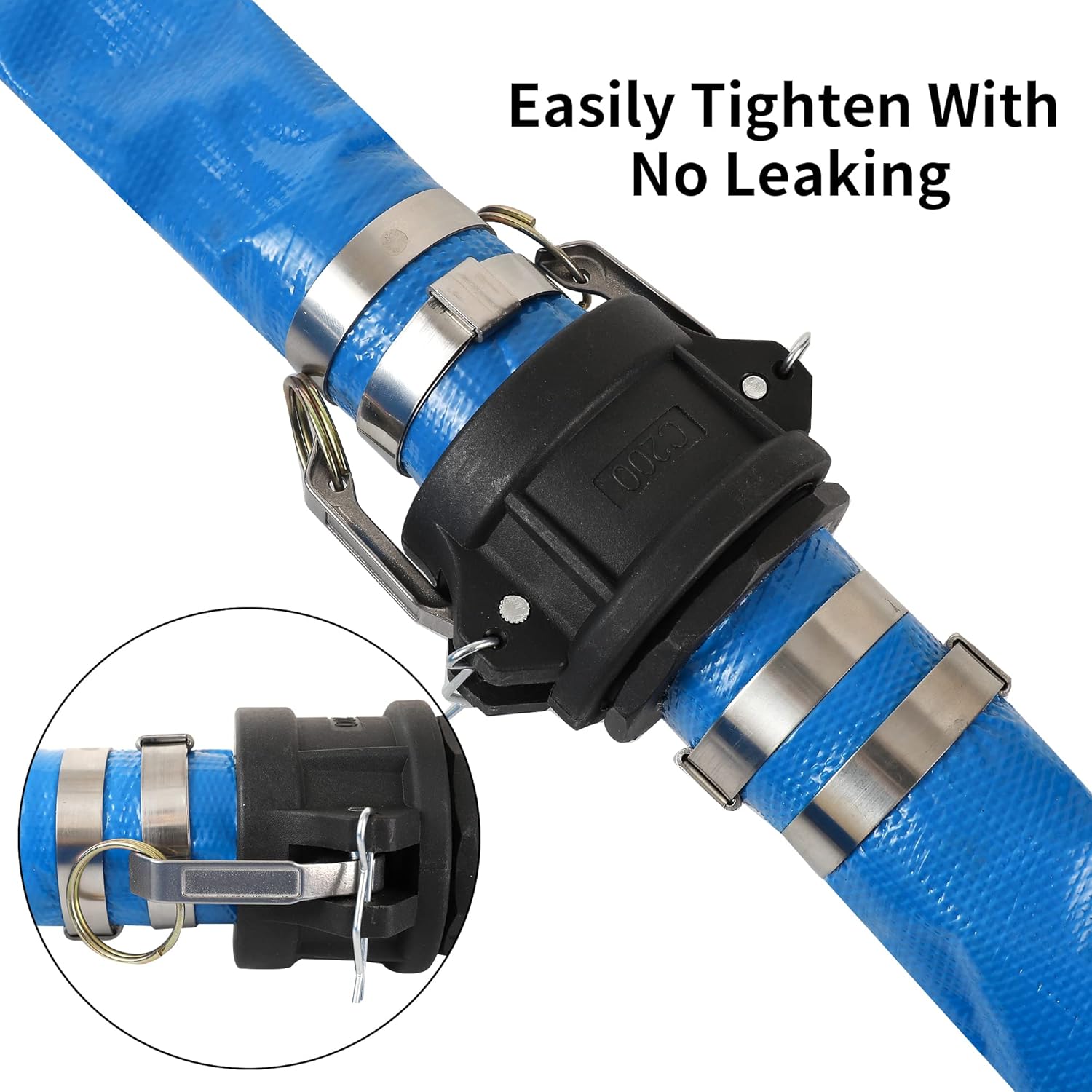 2 x 50FT Blue Discharge Hose with Camlock C and E Fittings, Reinforced PVC Lay Flat Backwash Hose Assembly J88485