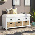 White Solid Wood Drawers Storage Bench W7141