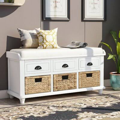 White Solid Wood Drawers Storage Bench W7141
