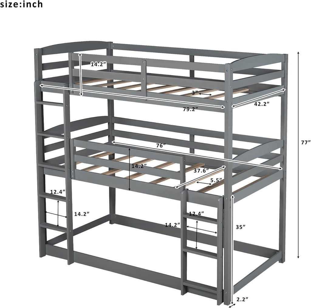 Solid Wood Twin Triple Bunk Bed G749056