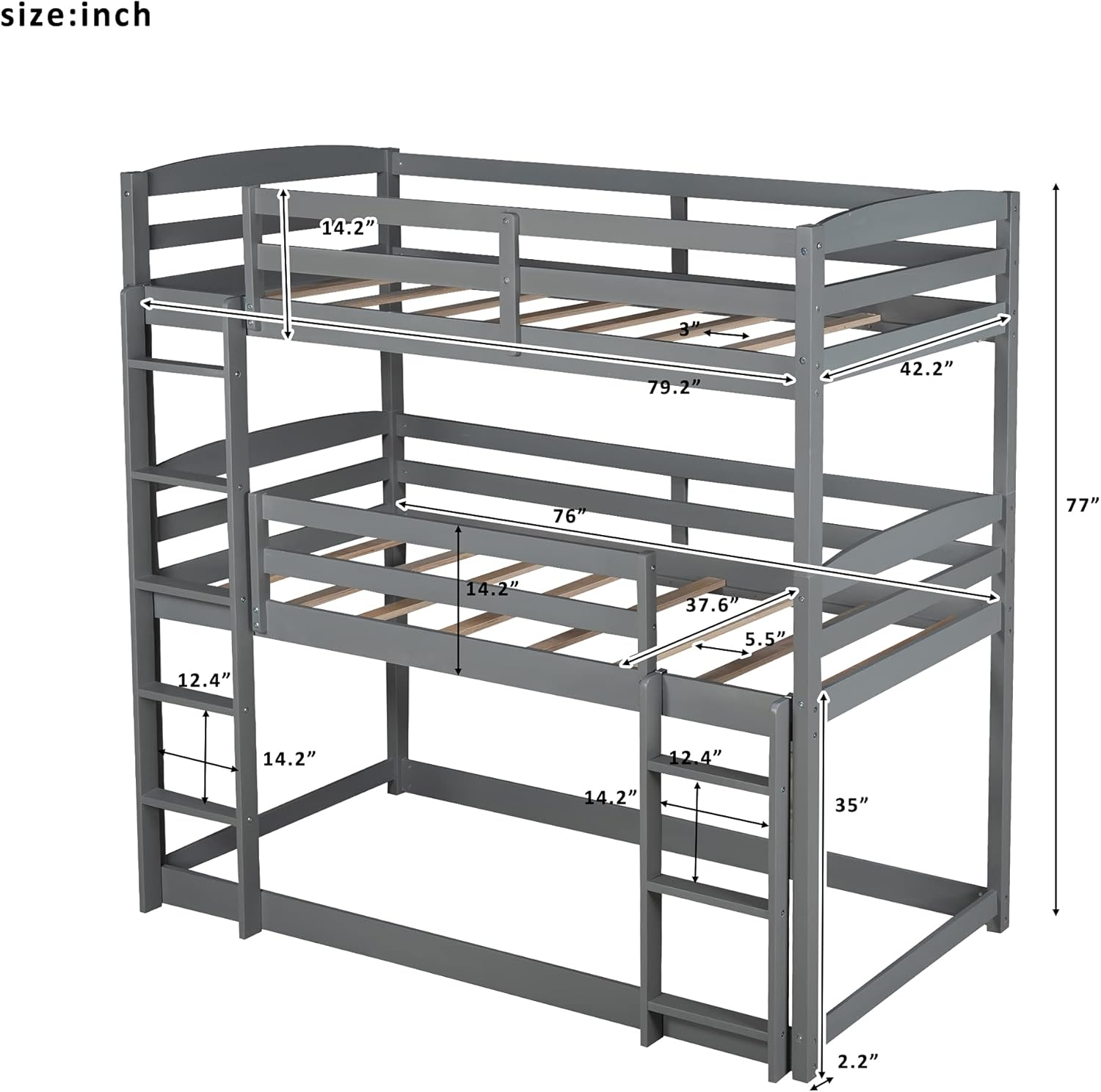 Solid Wood Twin Triple Bunk Bed G749056