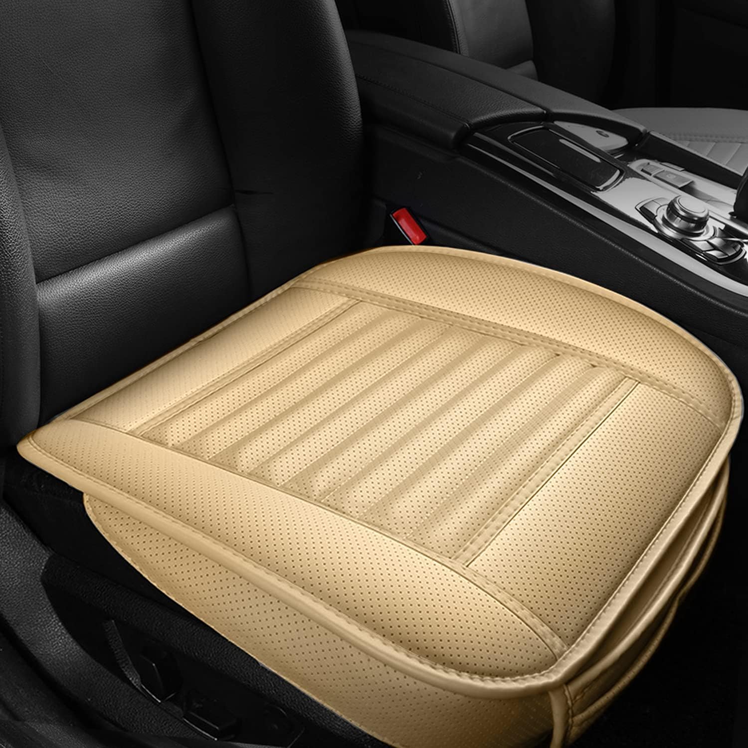 2pcs Pu Car Seat Cover, Front Seat Protector (Black-Blue Line) S593862