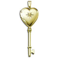 Solid 14K Yellow Gold Heart Key Locket Necklace Pendant A927