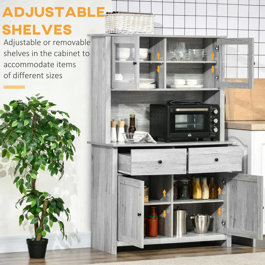 Ash Grey Kitchen Buffet with Hutch and Framed Glass Doors T10756
