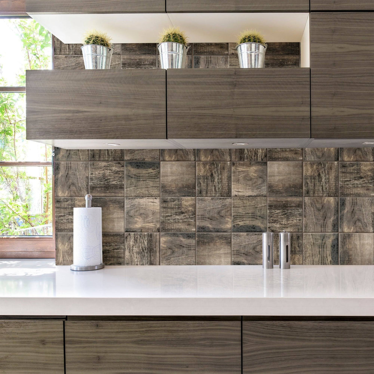 Textured Wood Timber Brown Floor and Wall Tile U40296