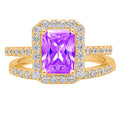 Emerald Cut Purple Amethyst 18k Yellow Gold Ring A649
