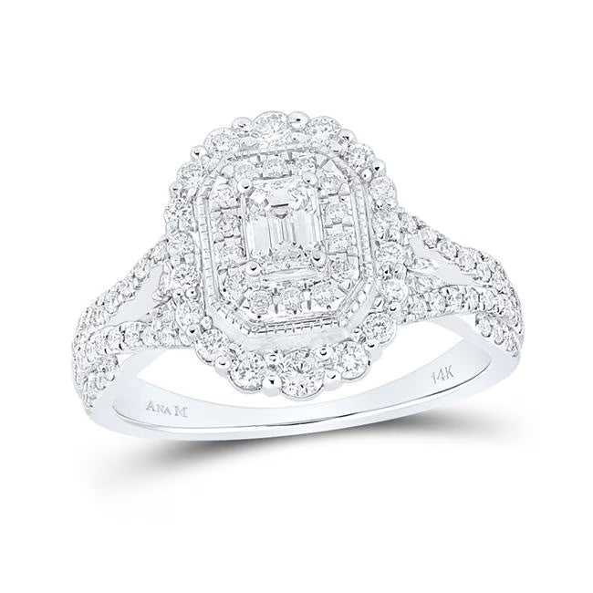 14K White Gold Emerald Diamond Halo Engagement Ring G112577