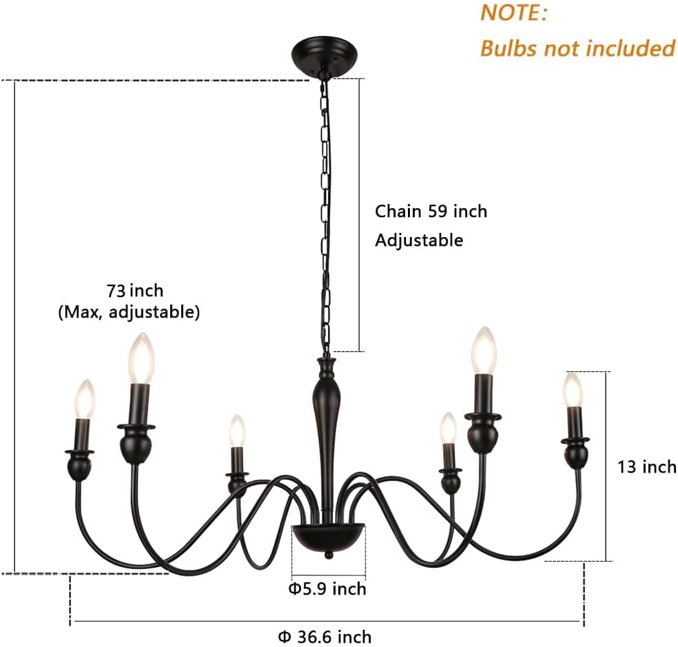 Black Farmhouse 6-Light Chandelier D7686
