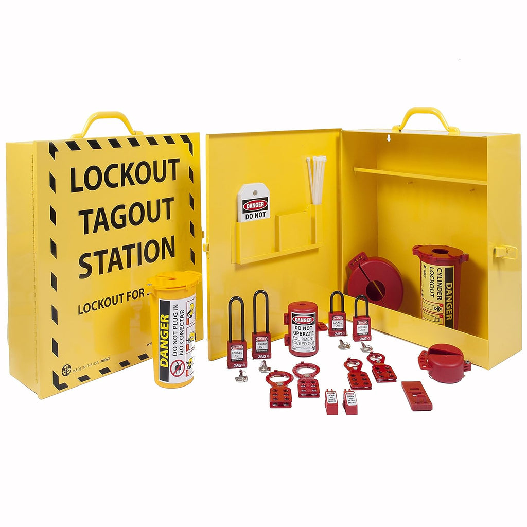 37-Piece Electrical Lockout Tagout Cabinet, Yellow O152258