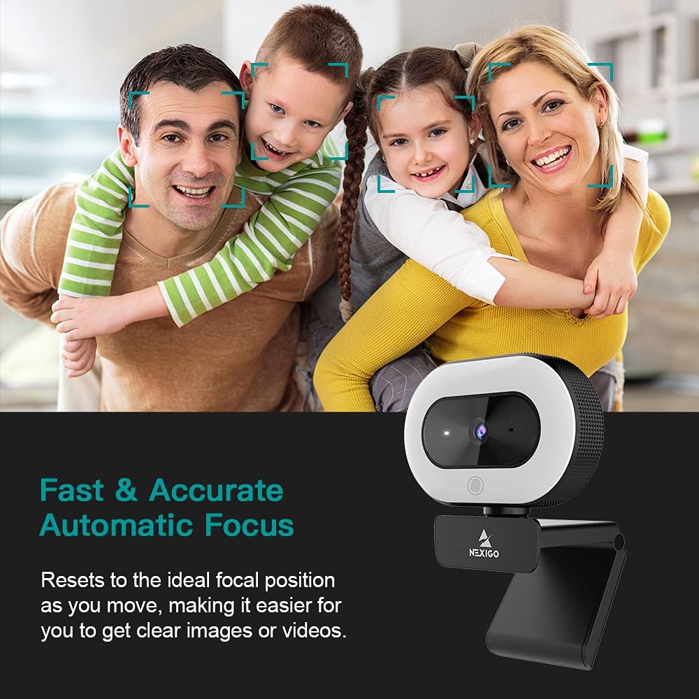 1080P Webcam with Ring Light and Privacy Cover K50529