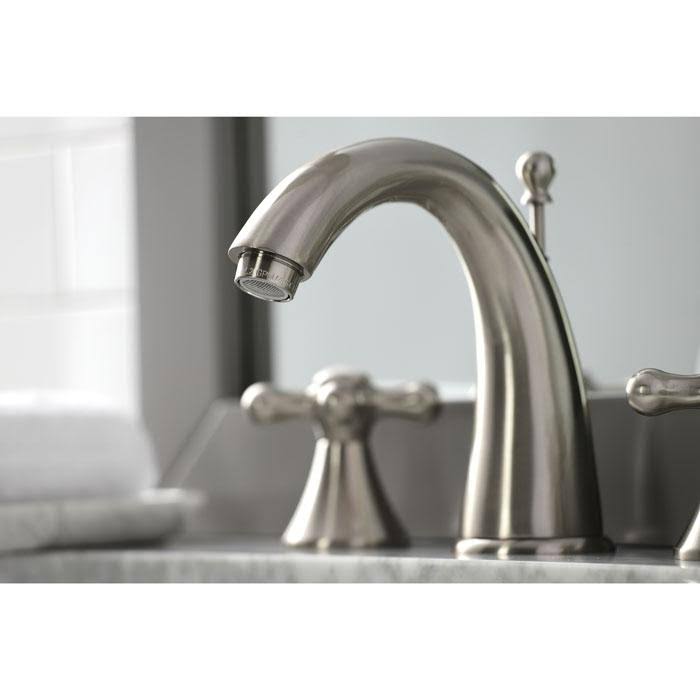 Satin Nickel Widespread Two Handle Lavatory Faucet with Brass Pop-Up M7867