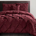 Burgundy 4-Piece Pintuck Textured Bedding Comforter Set W1216