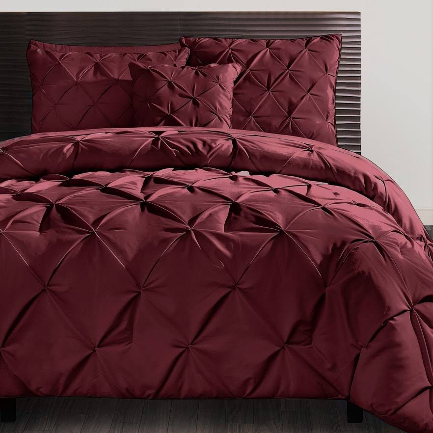 Burgundy 4-Piece Pintuck Textured Bedding Comforter Set W1216