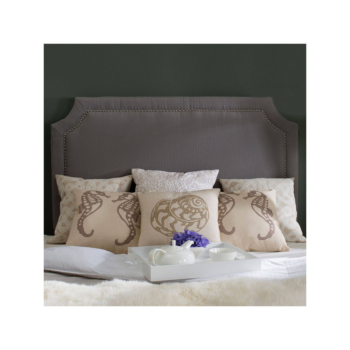 Grey Nailhead Full Headboard A21384