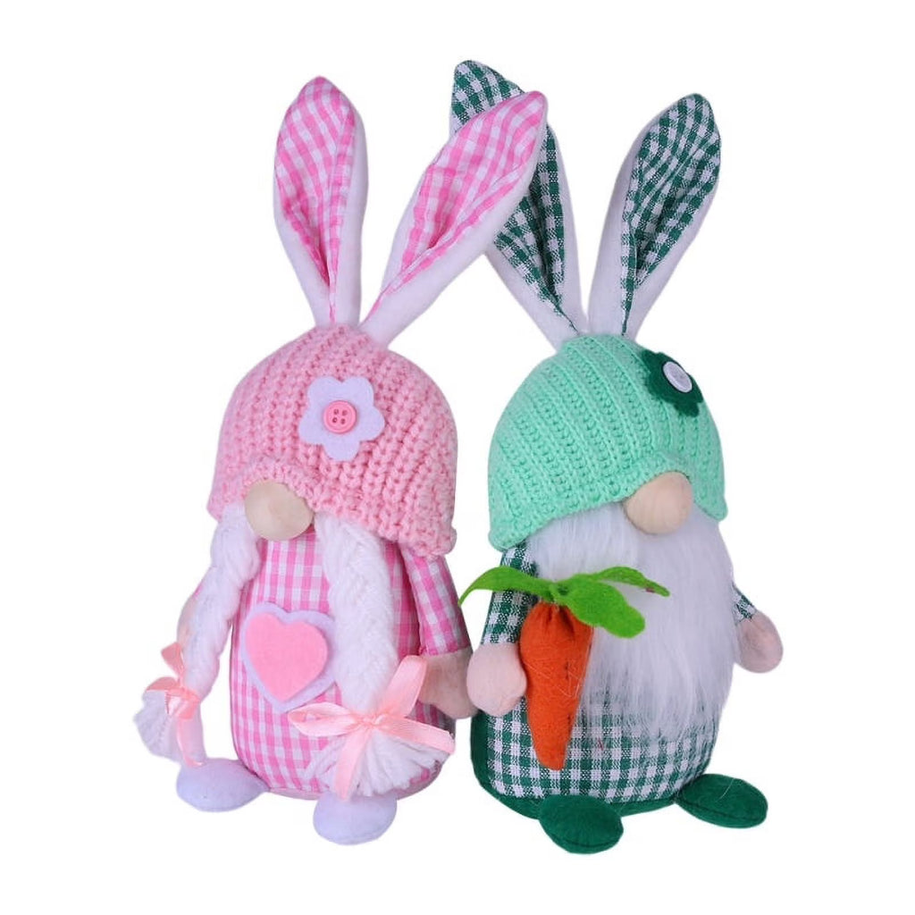 2pcs Spring Easter Gnome Plush Bunny with Flower M6165