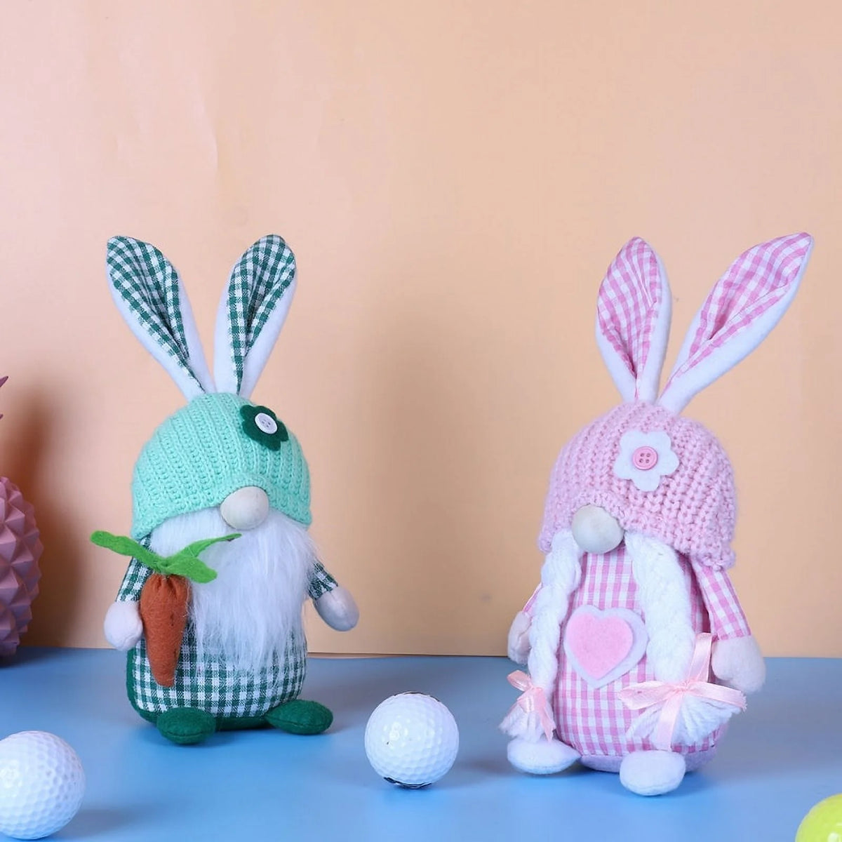 2pcs Spring Easter Gnome Plush Bunny with Flower M6165