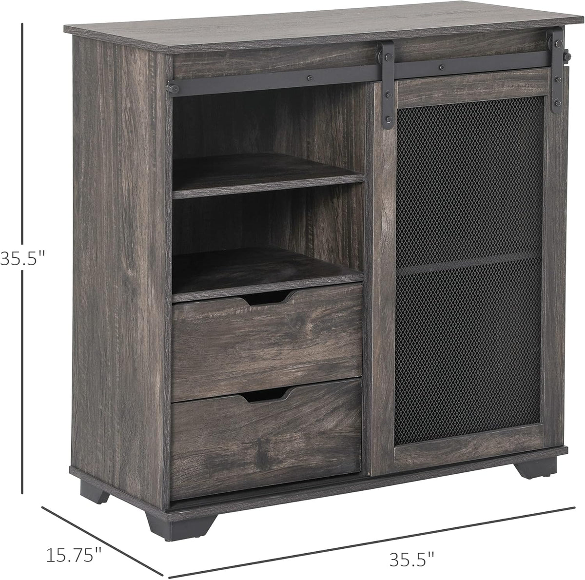 Industrial Storage Cabinet Sideboard Buffet with 2 Drawers, 2 Shelves & Metal Mesh Door, Dark Brown/Black N7076